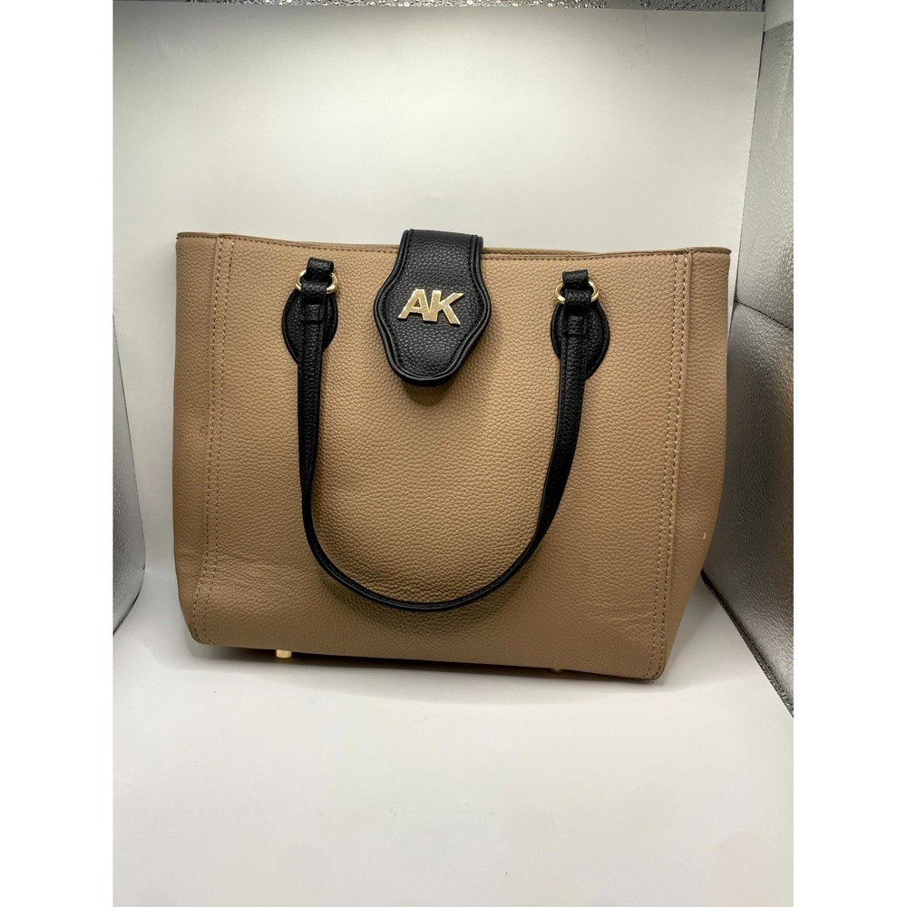 Anne Klein Textured Tote Bag Womens Brown Black Logo Double Handle Handbag